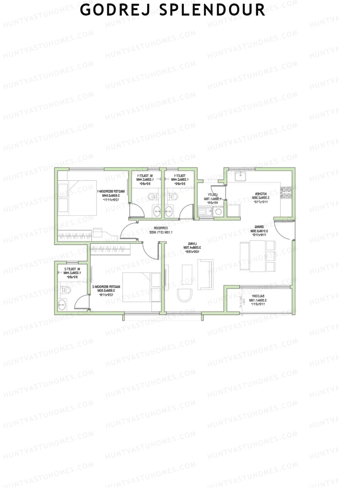 Godrej Splendour, Tower L, Unit 3 (Type 3), 2BHK, Super Area 1343   sq ft 