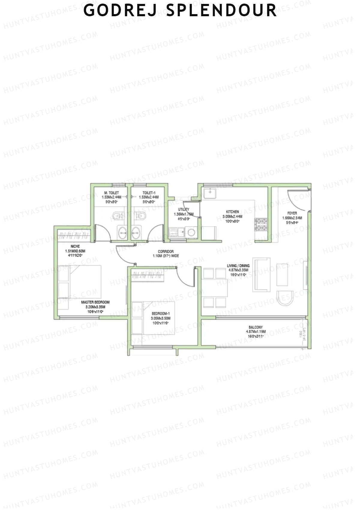 Godrej Splendour, Tower M, Unit 3 (Type 5), 2BHK, Super Area 1179   sq ft 