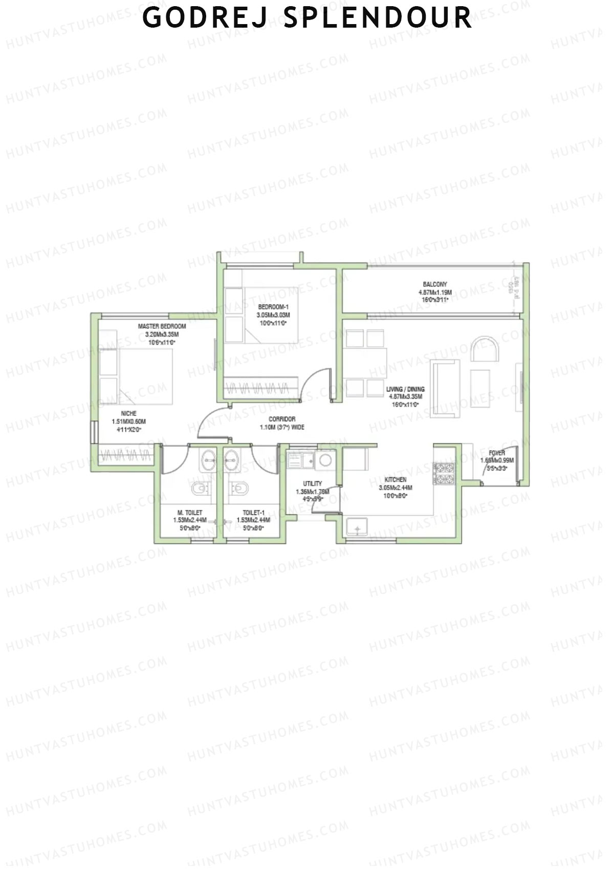 Godrej Splendour, Tower N, Unit 6 (Type 8), 2BHK, Super Area 1136   sq ft 