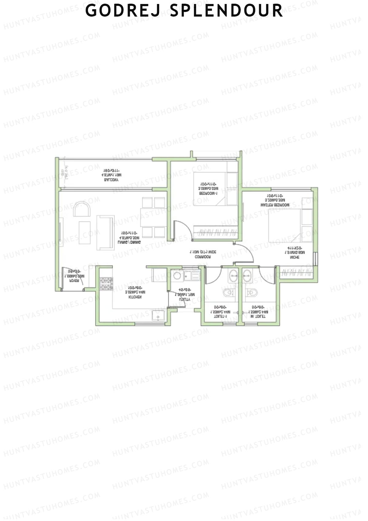 Godrej Splendour, Tower Q, Unit 2 (Type 2), 2BHK, Super Area 1137   sq ft 