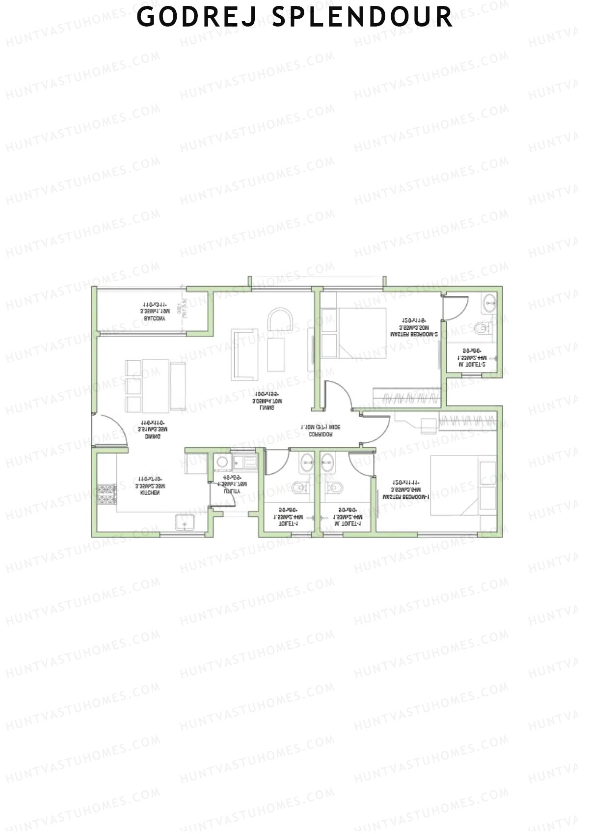 Godrej Splendour, Tower R, Unit 2 (Type 3), 2BHK, Super Area 1343   sq ft 