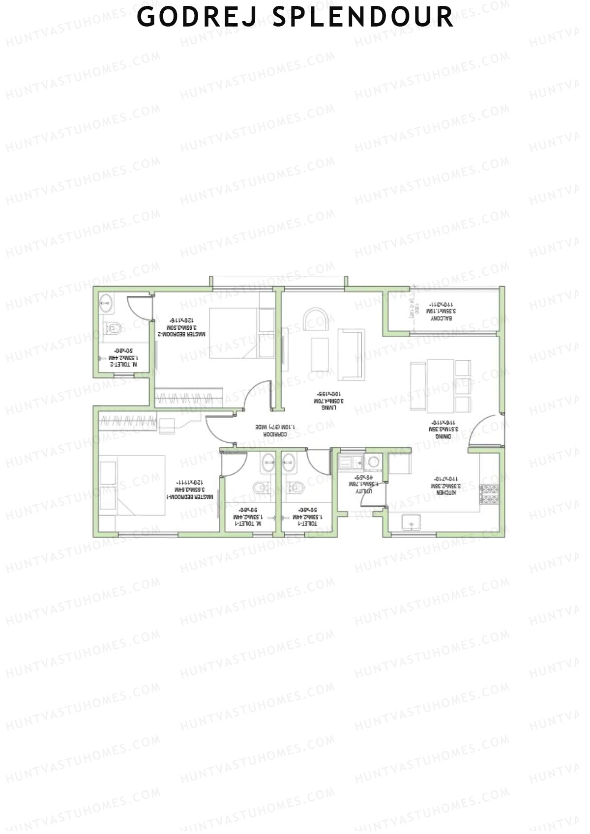 Godrej Splendour, Tower R, Unit 3 (Type 3), 2BHK, Super Area 1343   sq ft 