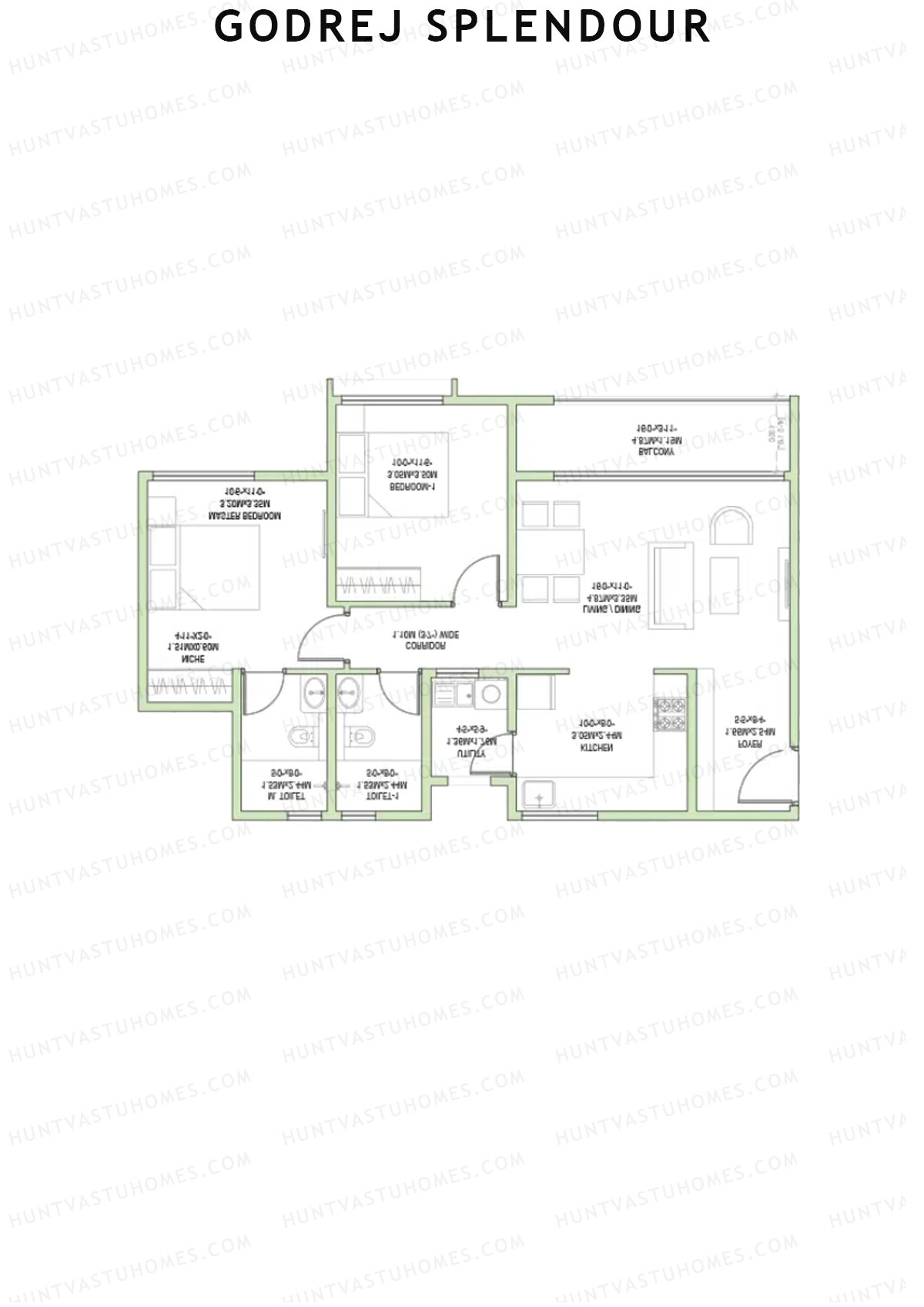 Godrej Splendour, Tower S, Unit 3 (Type 5), 2BHK, Super Area 1179   sq ft 