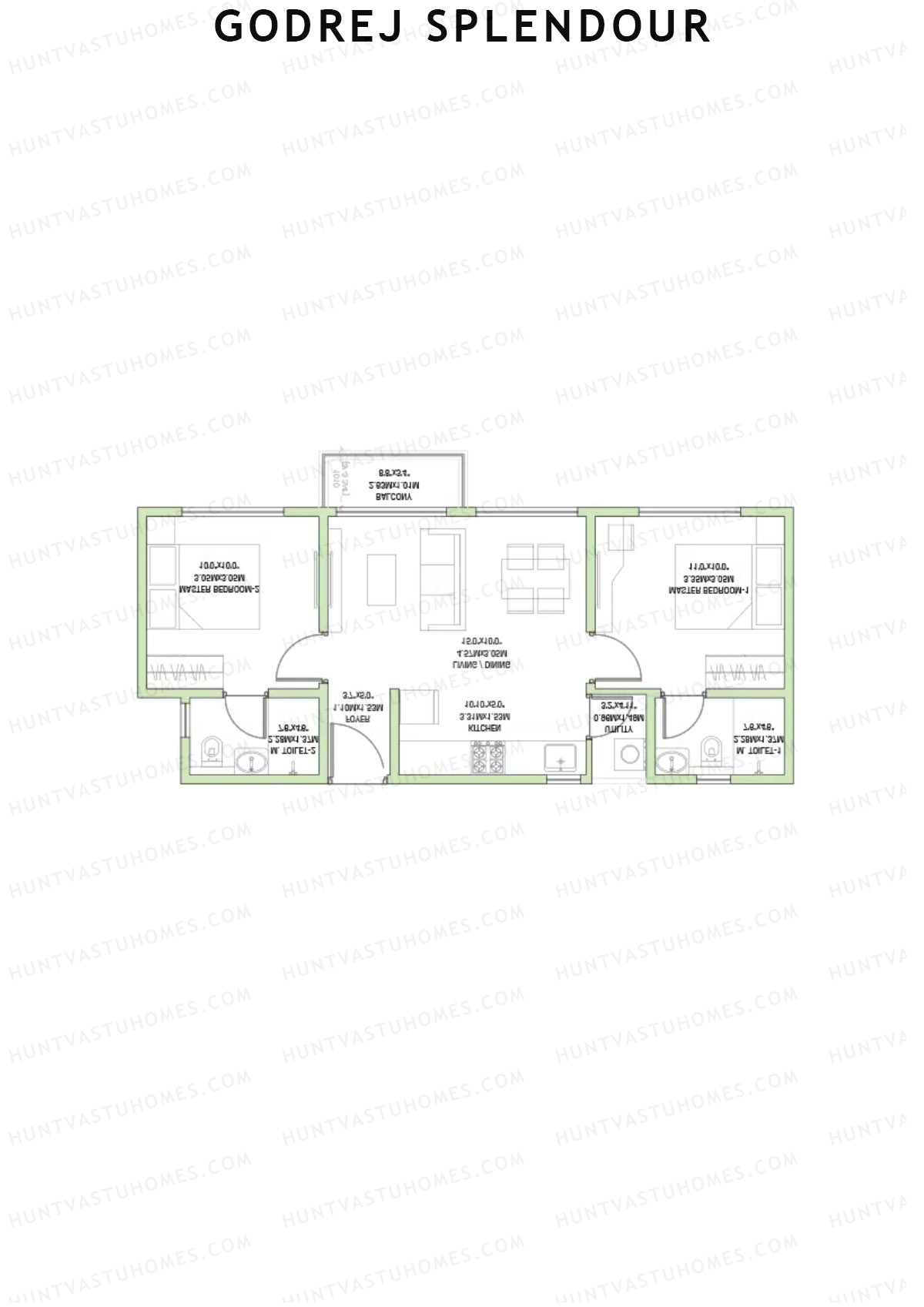 Godrej Splendour, Tower T, Unit 3 (Type 7), 2BHK, Super Area 851   sq ft 