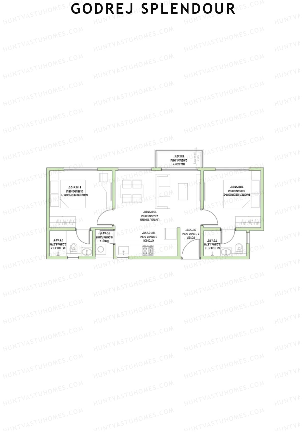 Godrej Splendour, Tower T, Unit 7 (Type 7), 2BHK, Super Area 851   sq ft 