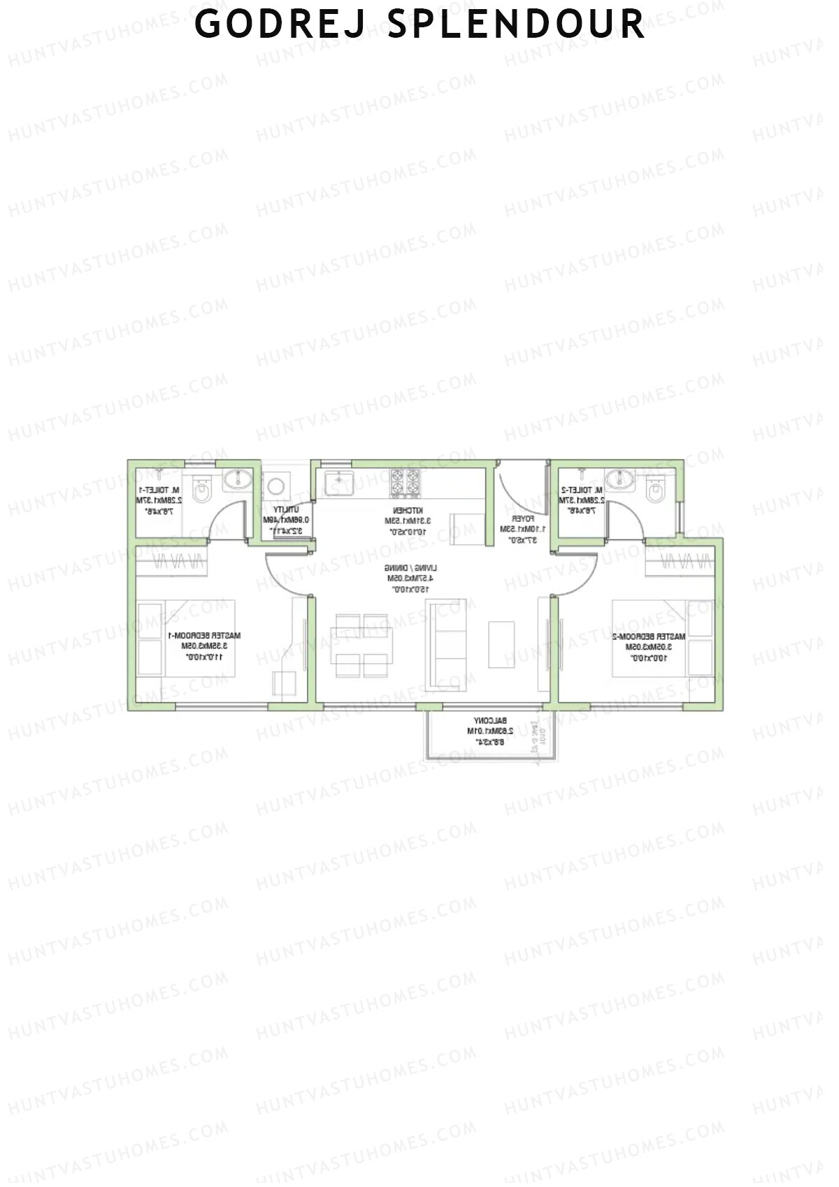 Godrej Splendour, Tower T, Unit 8 (Type 7), 2BHK, Super Area 851   sq ft 