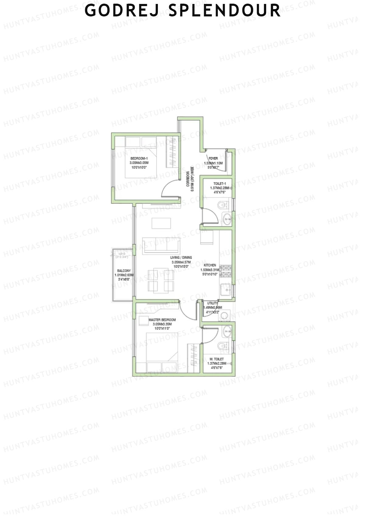 Godrej Splendour, Tower T, Unit 9 (Type 6), 2BHK, Super Area 909   sq ft 