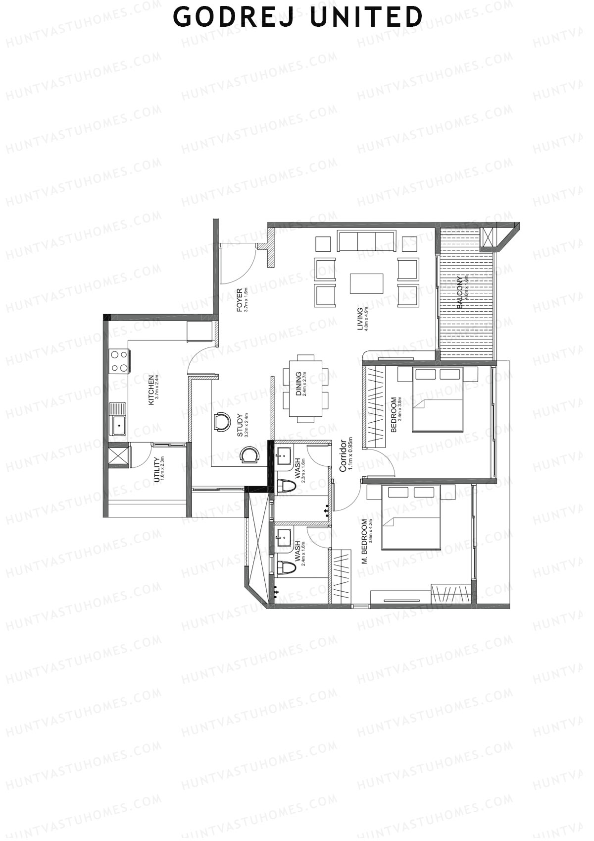 Godrej United Vista core C Unit 2 Floor Plan