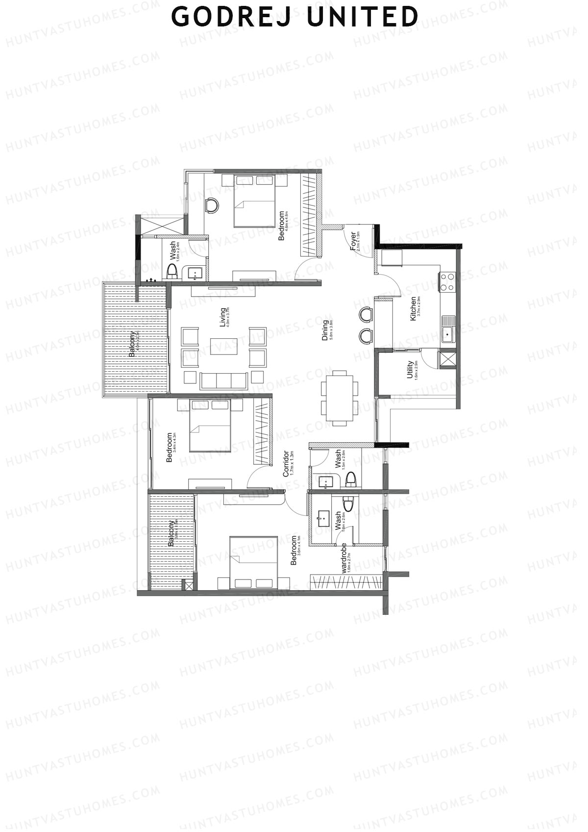 Godrej United Vista core C Unit 3 Floor Plan