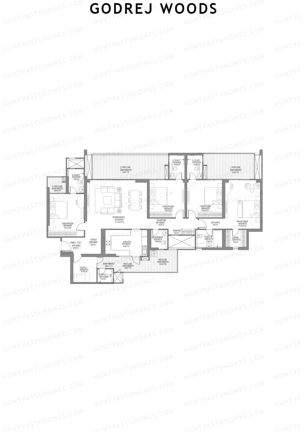 Godrej Woods Tower 10 Unit 2 (Type 3) Floor Plan