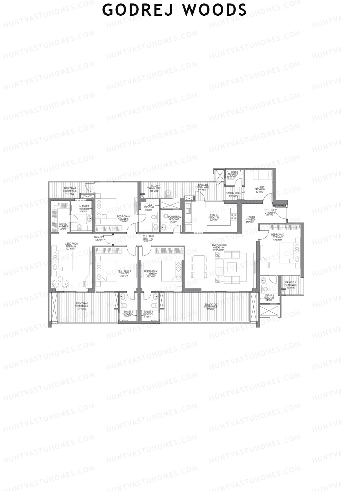 Godrej Woods Tower 10 Unit 3 (Type 1) Floor Plan