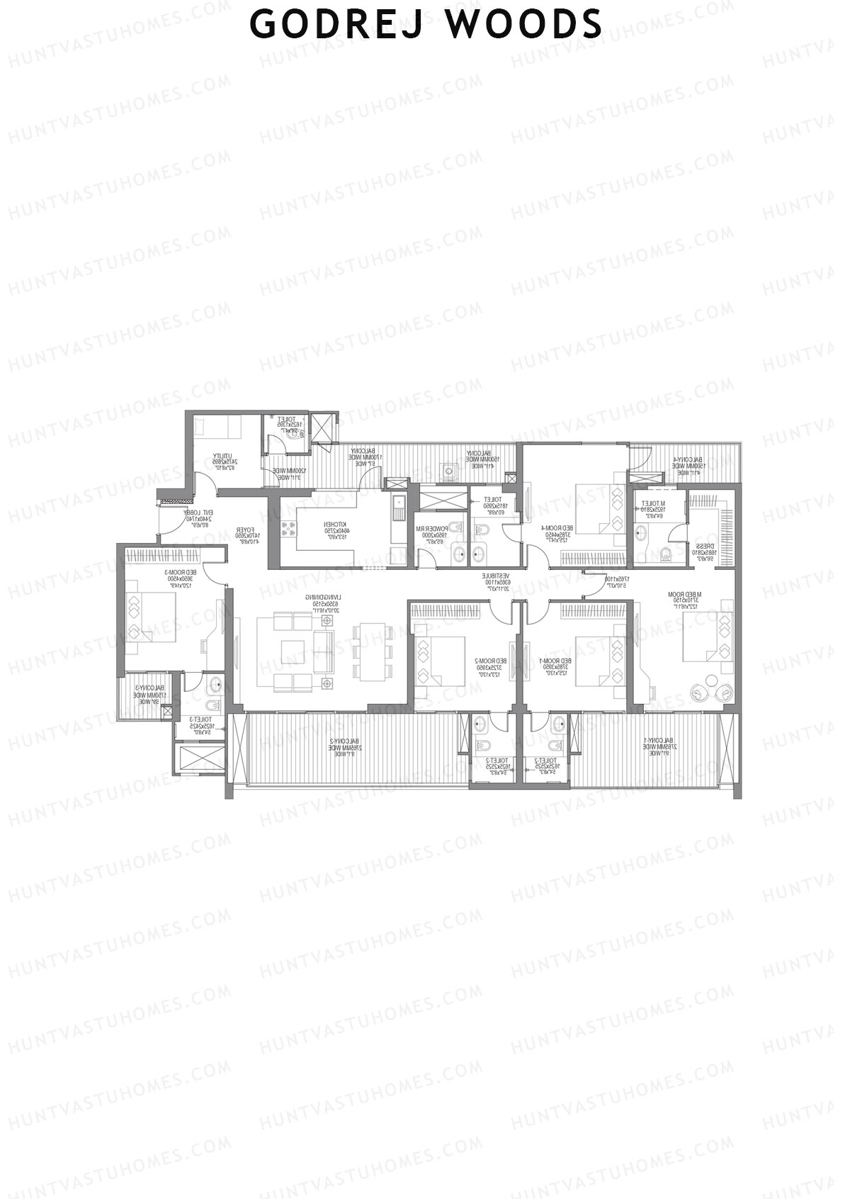 Godrej Woods Tower 10 Unit 4 (Type 1) Floor Plan