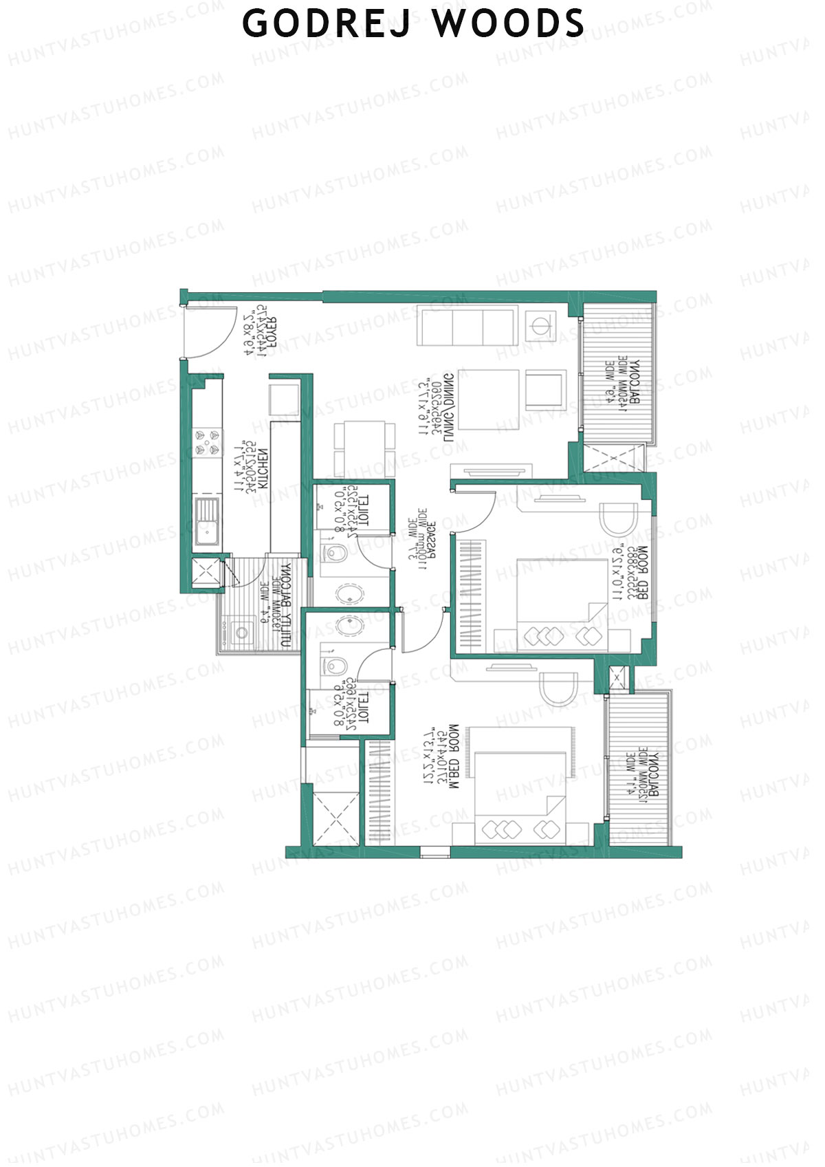 Godrej Woods Tower 1 Unit 1 (Type 1B) Floor Plan