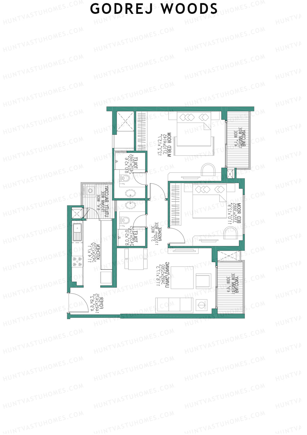 Godrej Woods Tower 1 Unit 2 (Type 1A) Floor Plan