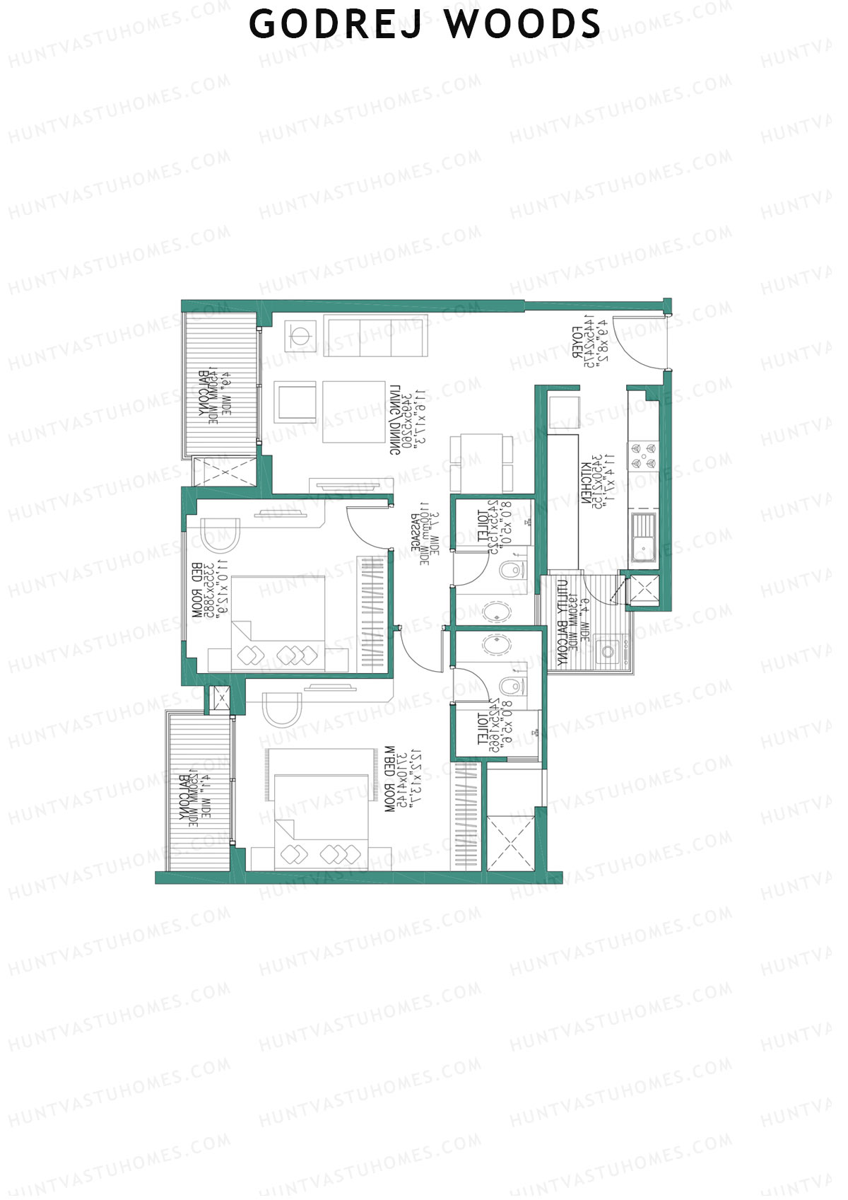 Godrej Woods Tower 1 Unit 6 (Type 1A) Floor Plan