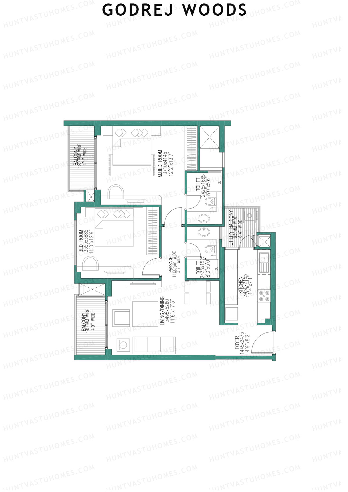 Godrej Woods Tower 1 Unit 7 (Type 1A) Floor Plan