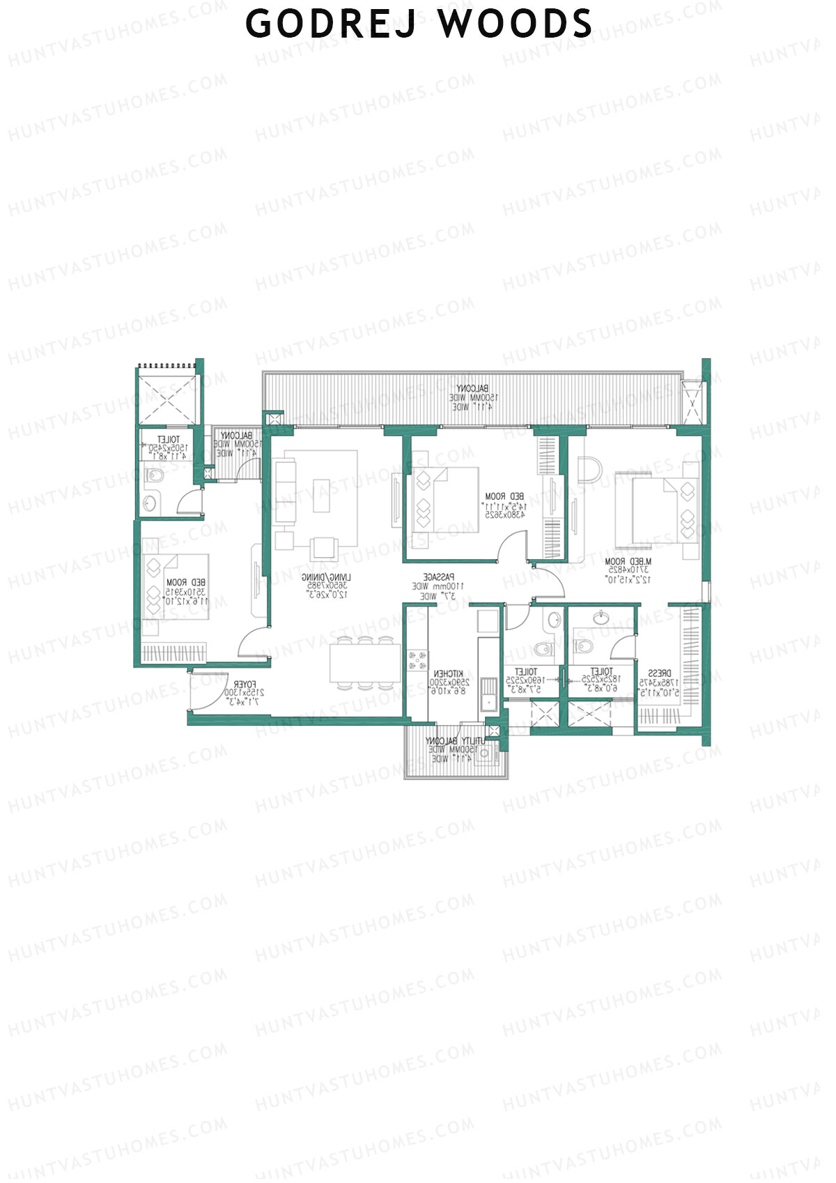 Godrej Woods Tower 2 Unit 2 (Type 1B) Floor Plan
