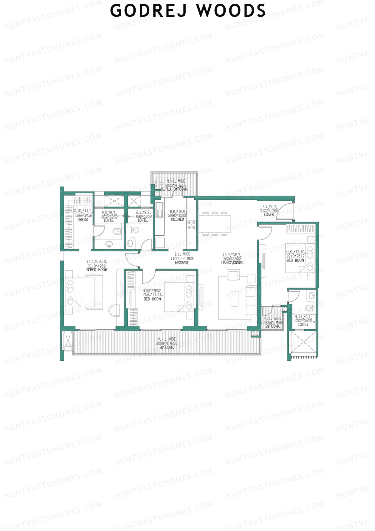 Godrej Woods Tower 3 Unit 3 (Type 1B) Floor Plan