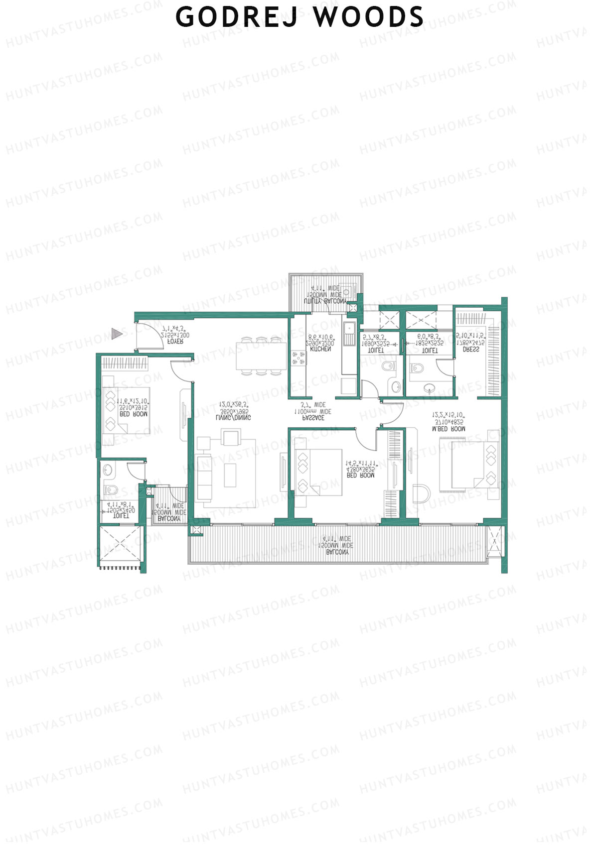 Godrej Woods Tower 3 Unit 4 (Type 1A) Floor Plan