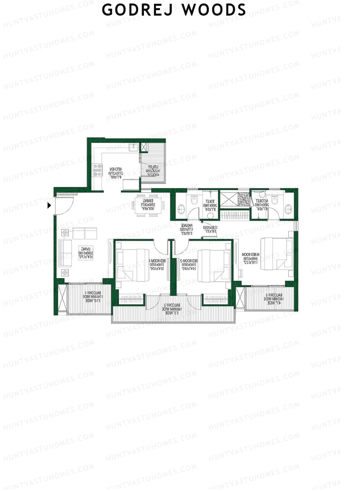 Godrej Woods Tower 4 Unit 1 (Type 3) Floor Plan