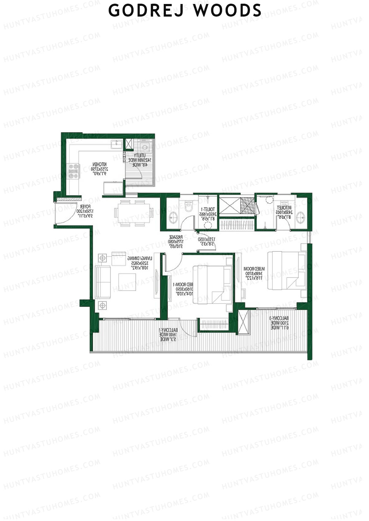 Godrej Woods Tower 4 Unit 1 (Type 5) Floor Plan