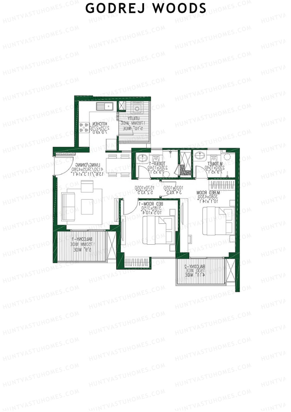 Godrej Woods Tower 5 Unit 1 (Type 3) Floor Plan