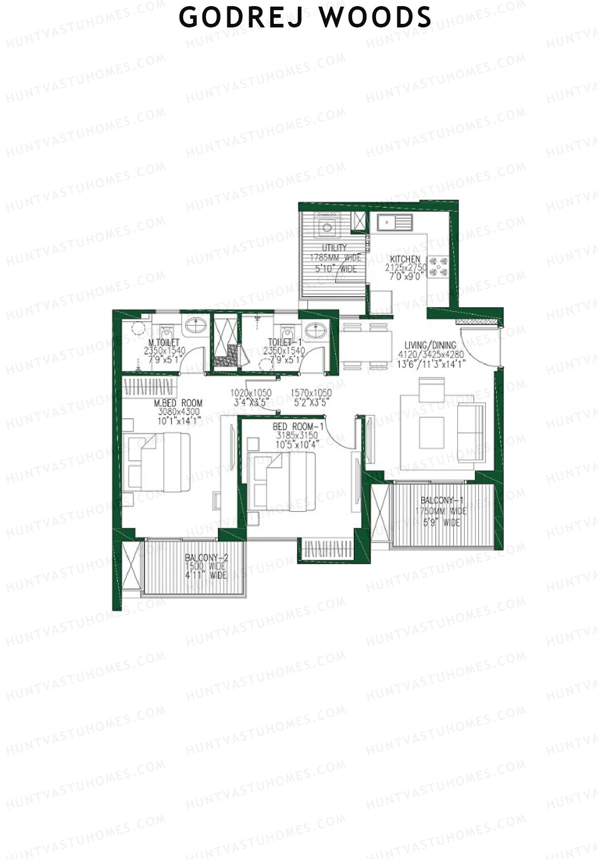 Godrej Woods Tower 5 Unit 2 (Type 3) Floor Plan