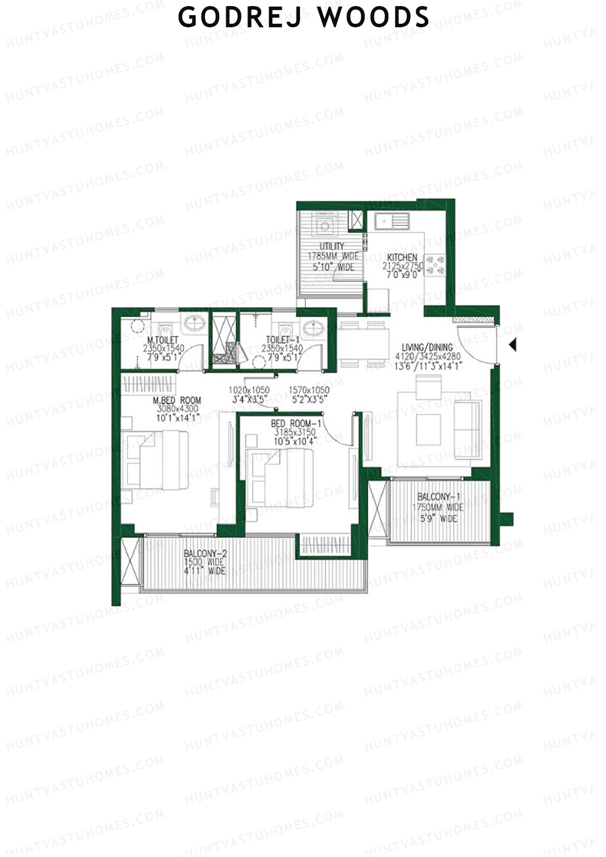 Godrej Woods Tower 5 Unit 2 (Type 4) Floor Plan