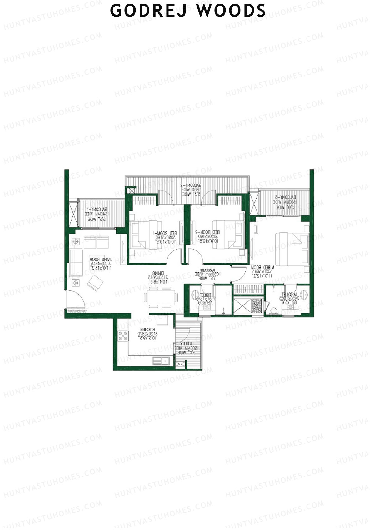 Godrej Woods Tower 5 Unit 3 (Type 5) Floor Plan