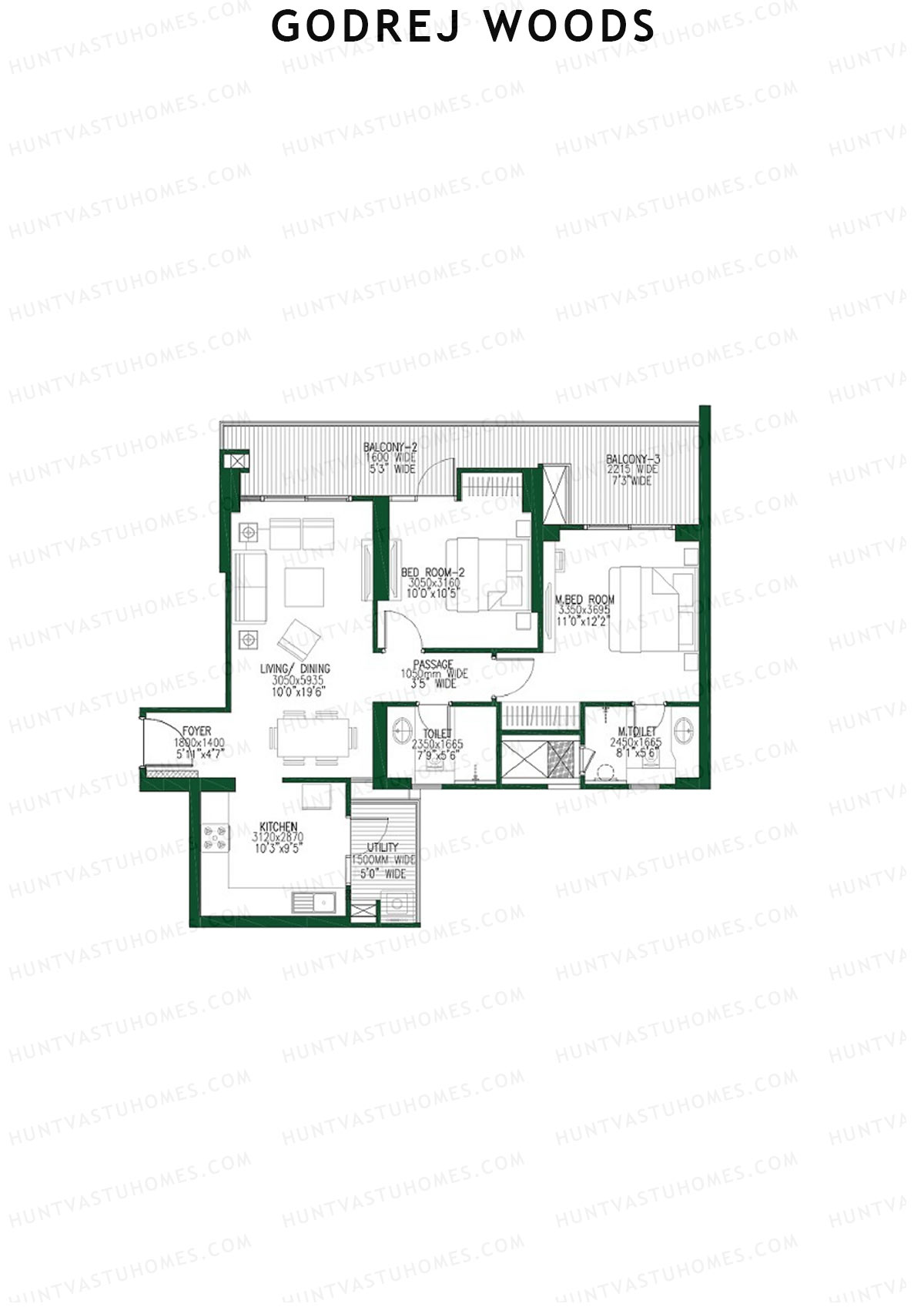 Godrej Woods Tower 5 Unit 3 (Type 6) Floor Plan