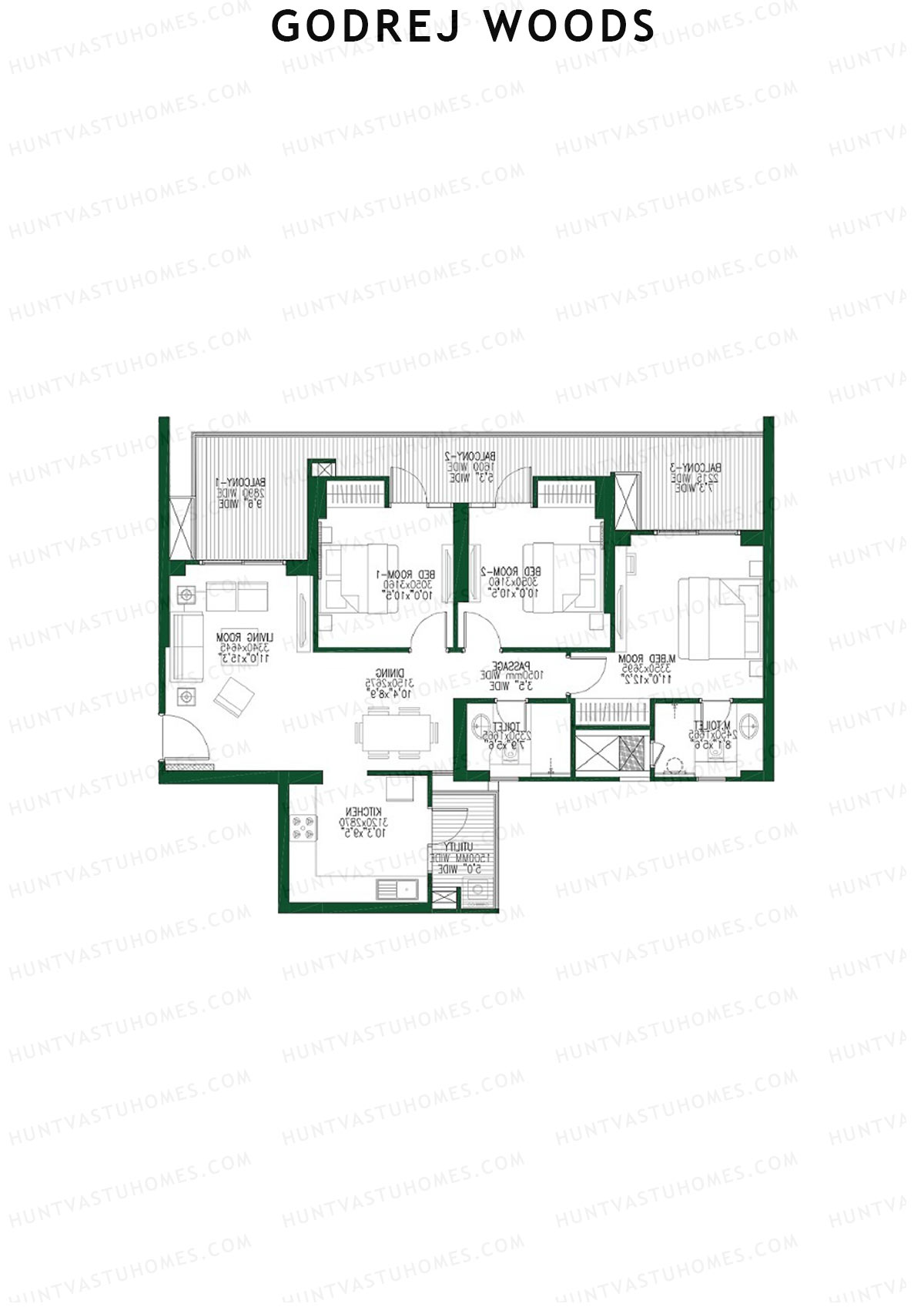 Godrej Woods Tower 5 Unit 3 (Type 6) Floor Plan