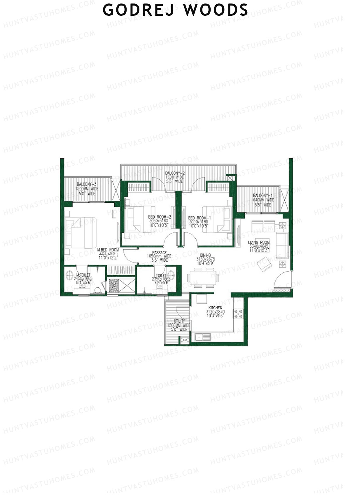 Godrej Woods Tower 5 Unit 4 (Type 5) Floor Plan