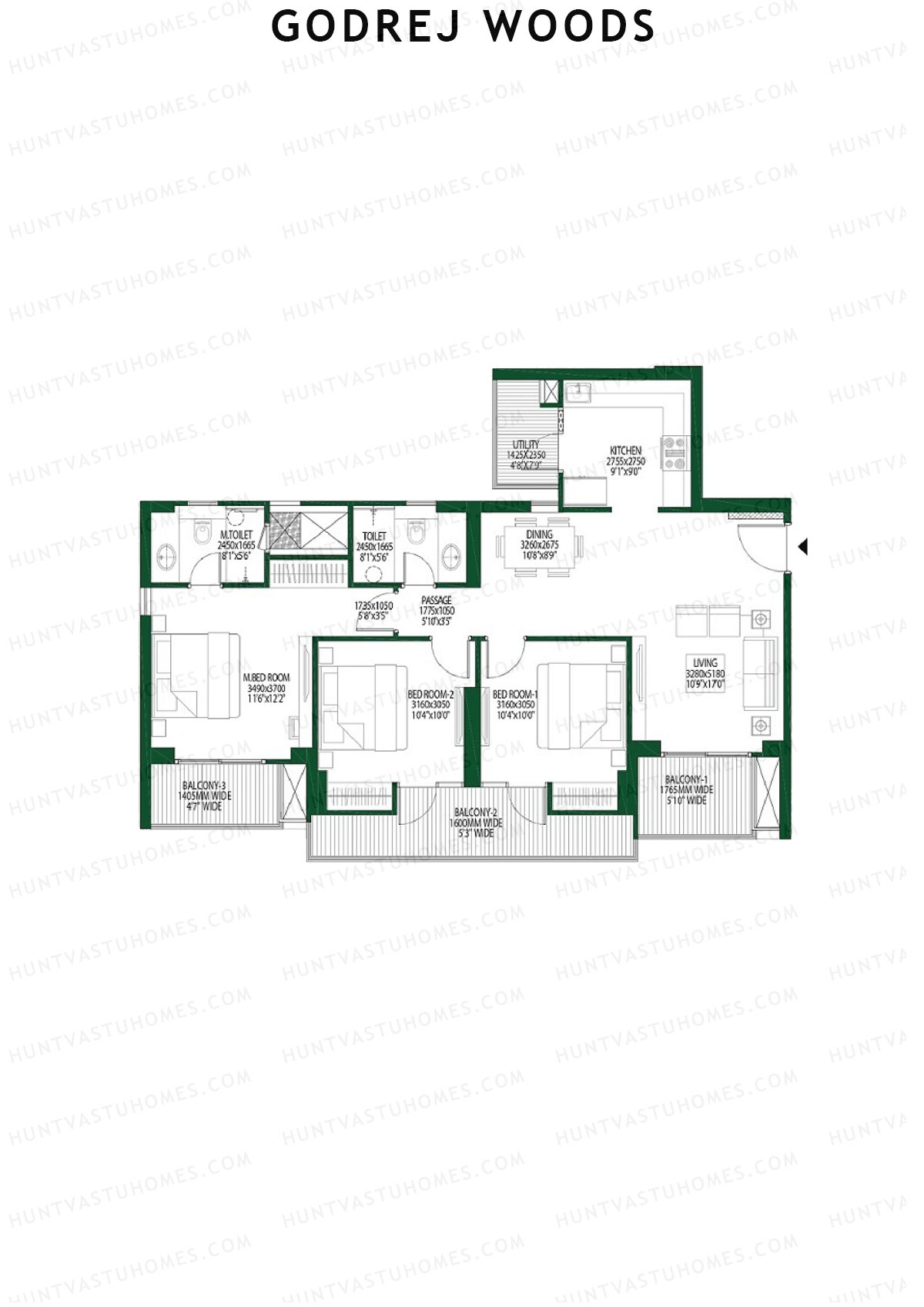 Godrej Woods Tower 6 Unit 2 (Type 3) Floor Plan