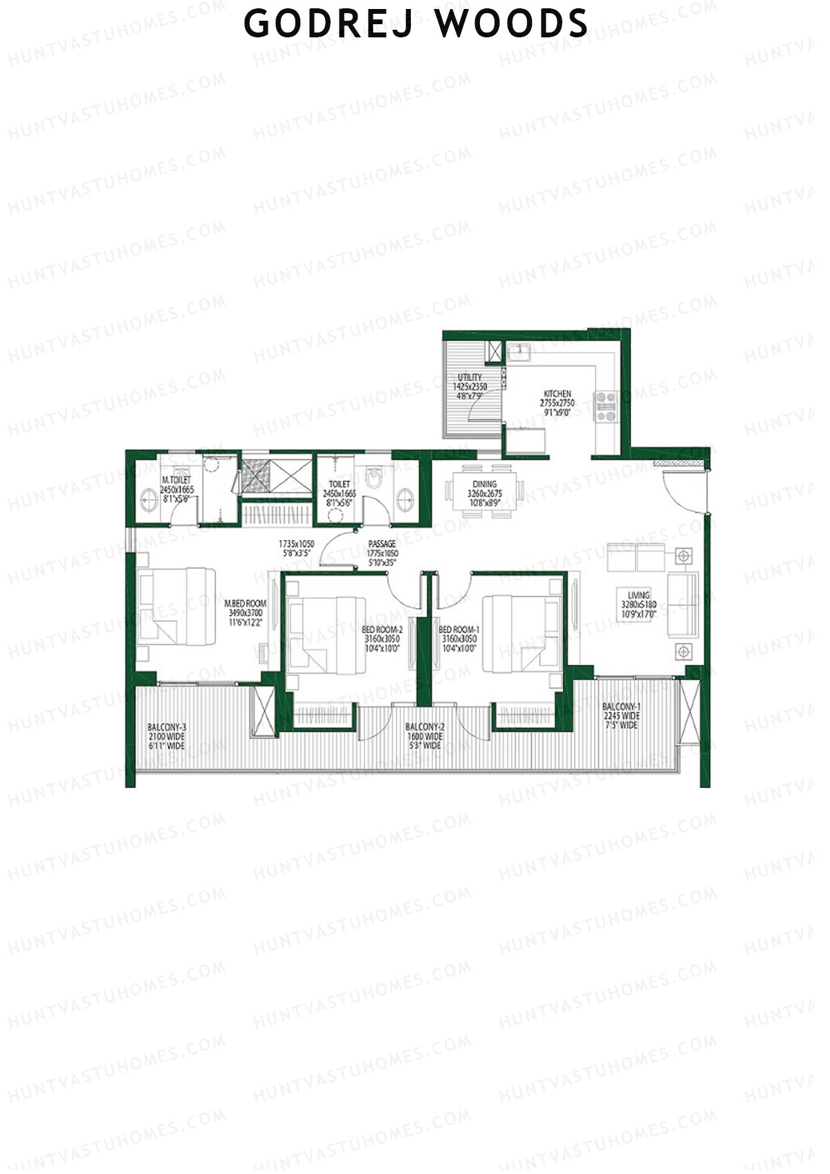 Godrej Woods Tower 6 Unit 2 (Type 4) Floor Plan