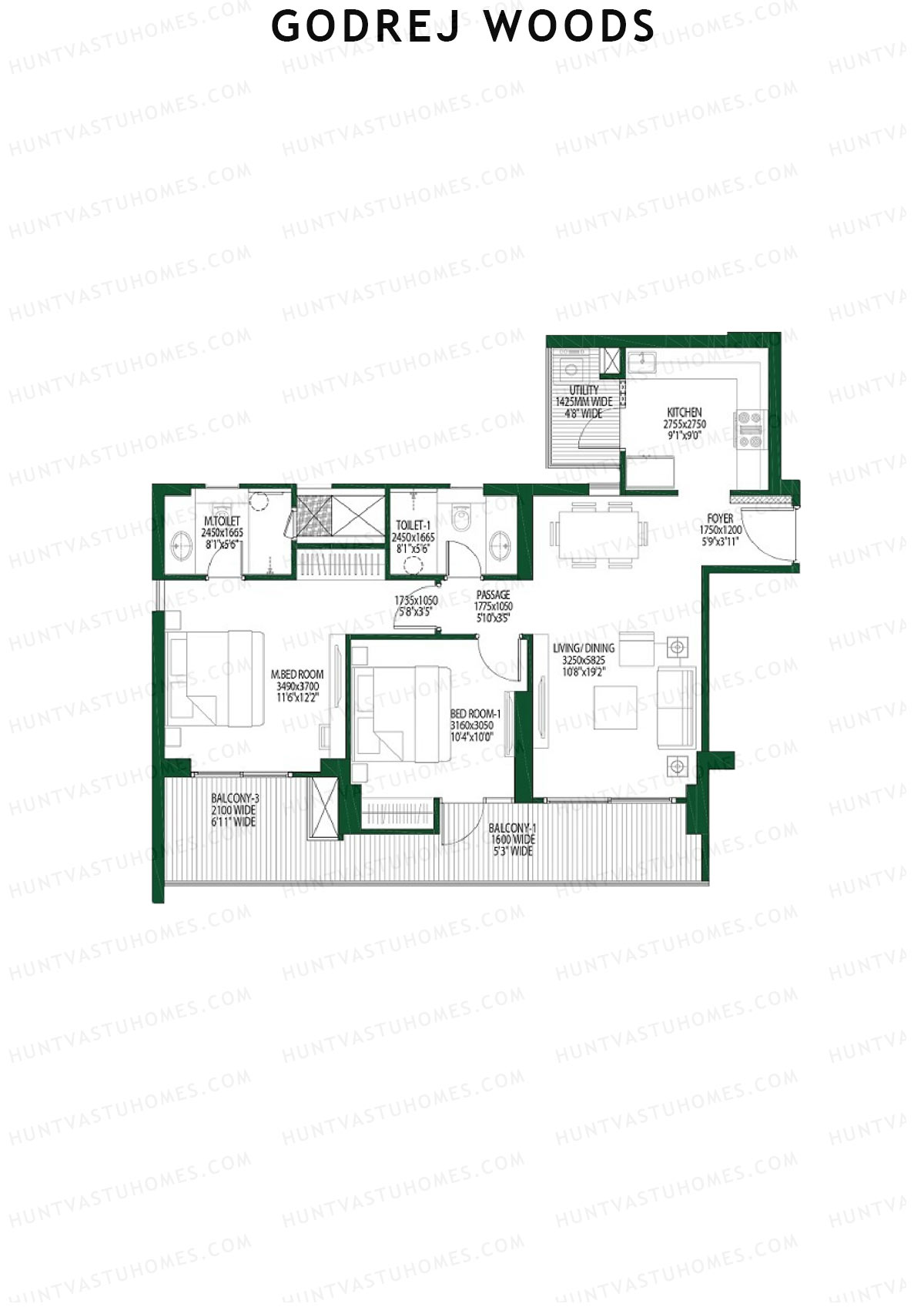 Godrej Woods Tower 6 Unit 2 (Type 5) Floor Plan
