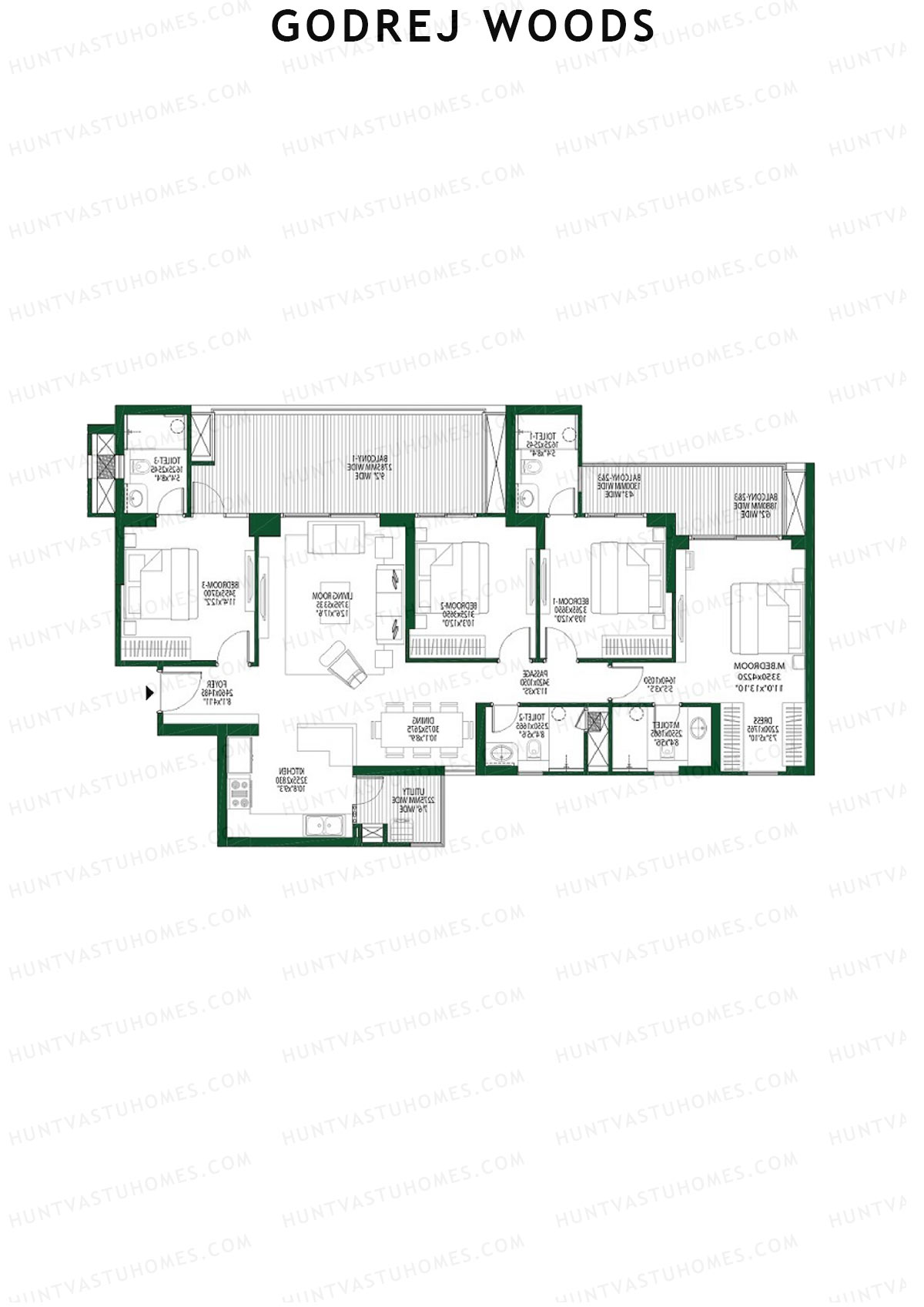 Godrej Woods Tower 6 Unit 3 (Type 1) Floor Plan