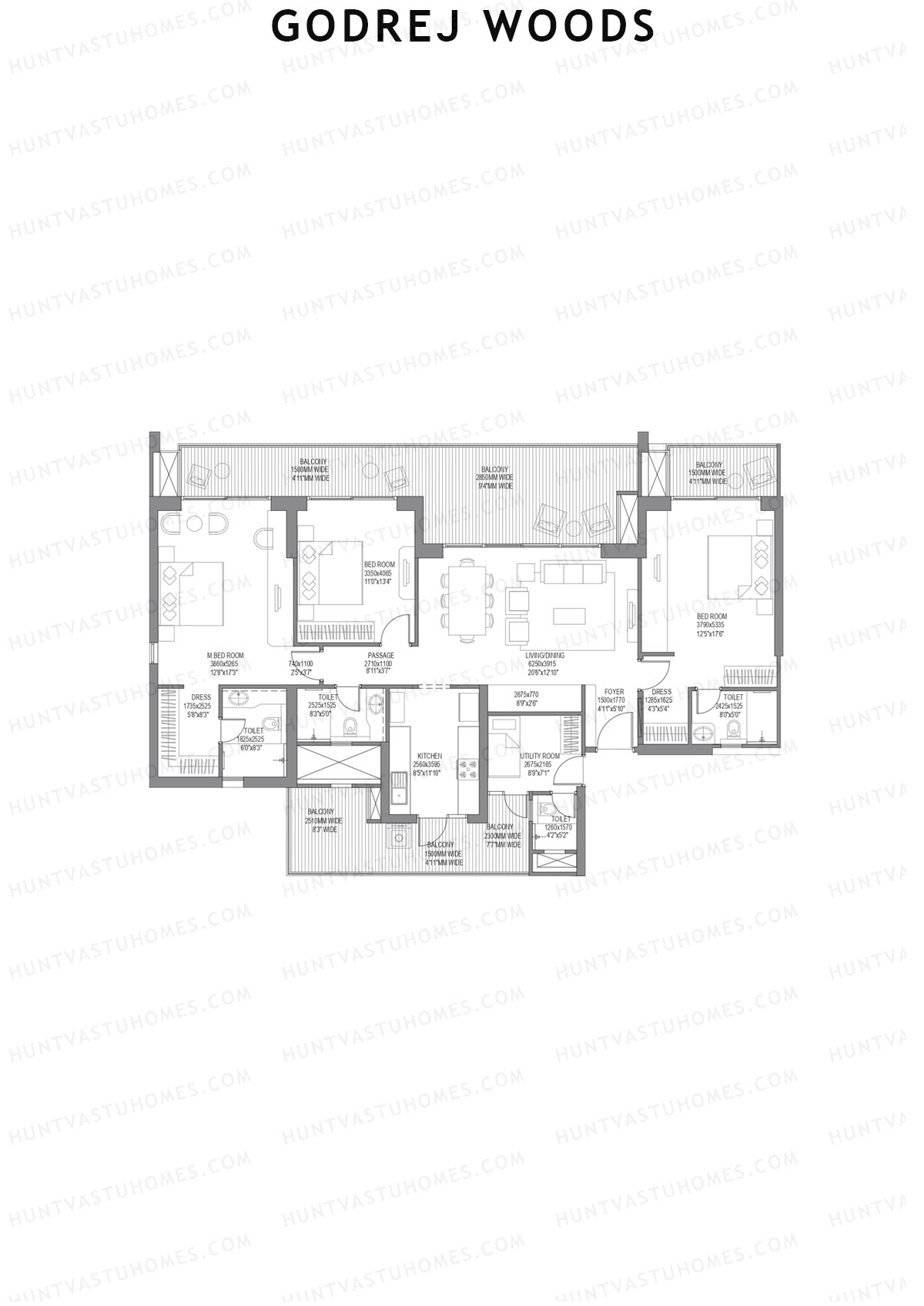 Godrej Woods Tower 9 Unit 1 (Type 1) Floor Plan