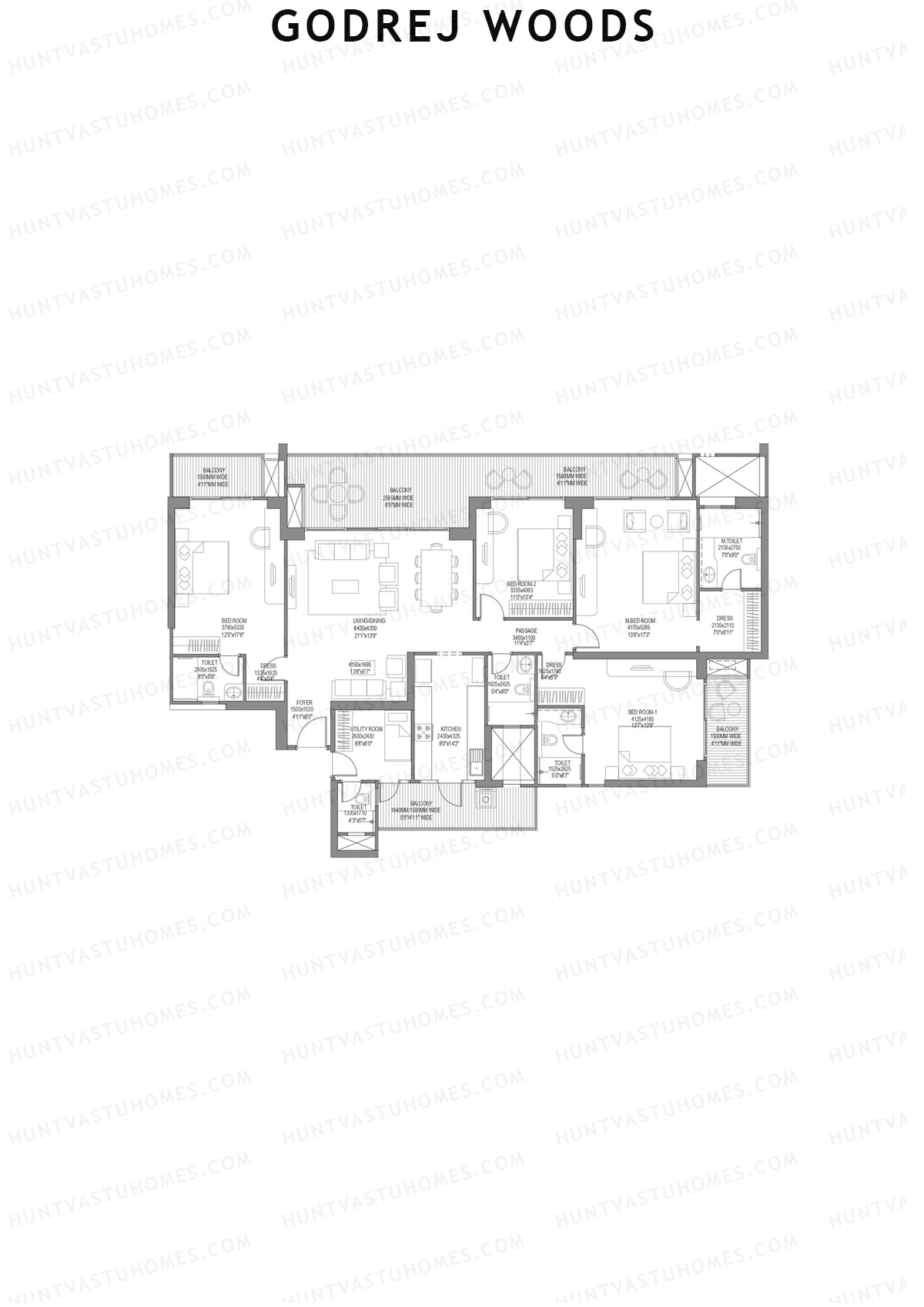 Godrej Woods Tower 9 Unit 2 (Type 1) Floor Plan