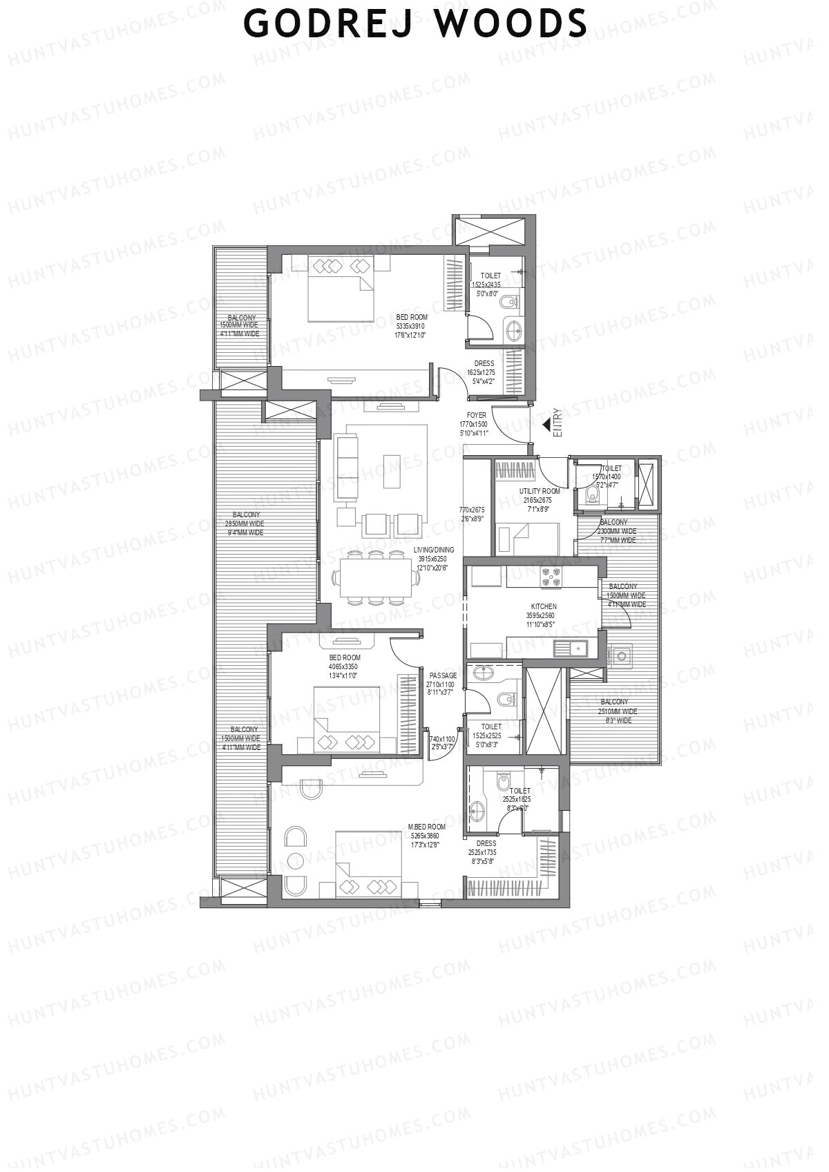 Godrej Woods Tower 9 Unit 3 (Type 2) Floor Plan
