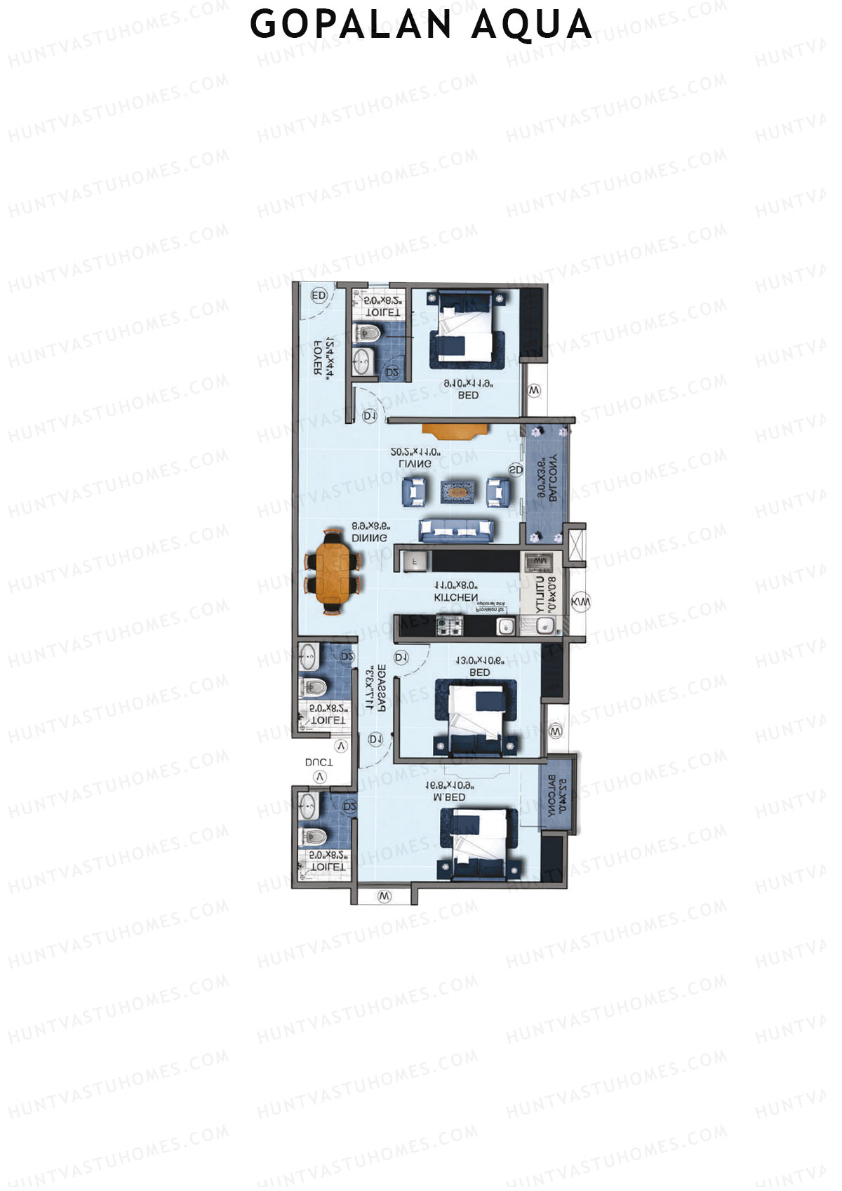 Gopalan Aqua, Tower 2 Block B, Unit 1, 3BHK, Super Area 1665   sq ft 