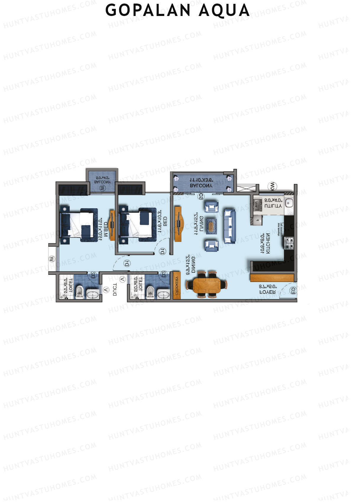 Gopalan Aqua, Tower 2 Block B, Unit 4, 2BHK, Super Area 1355   sq ft 
