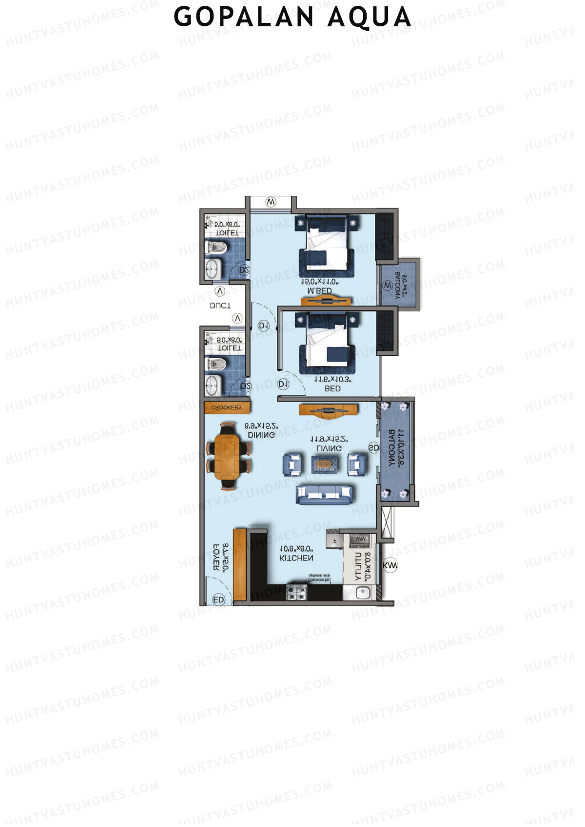 Gopalan Aqua, Tower 2 Block B, Unit 6, 2BHK, Super Area 1355   sq ft 