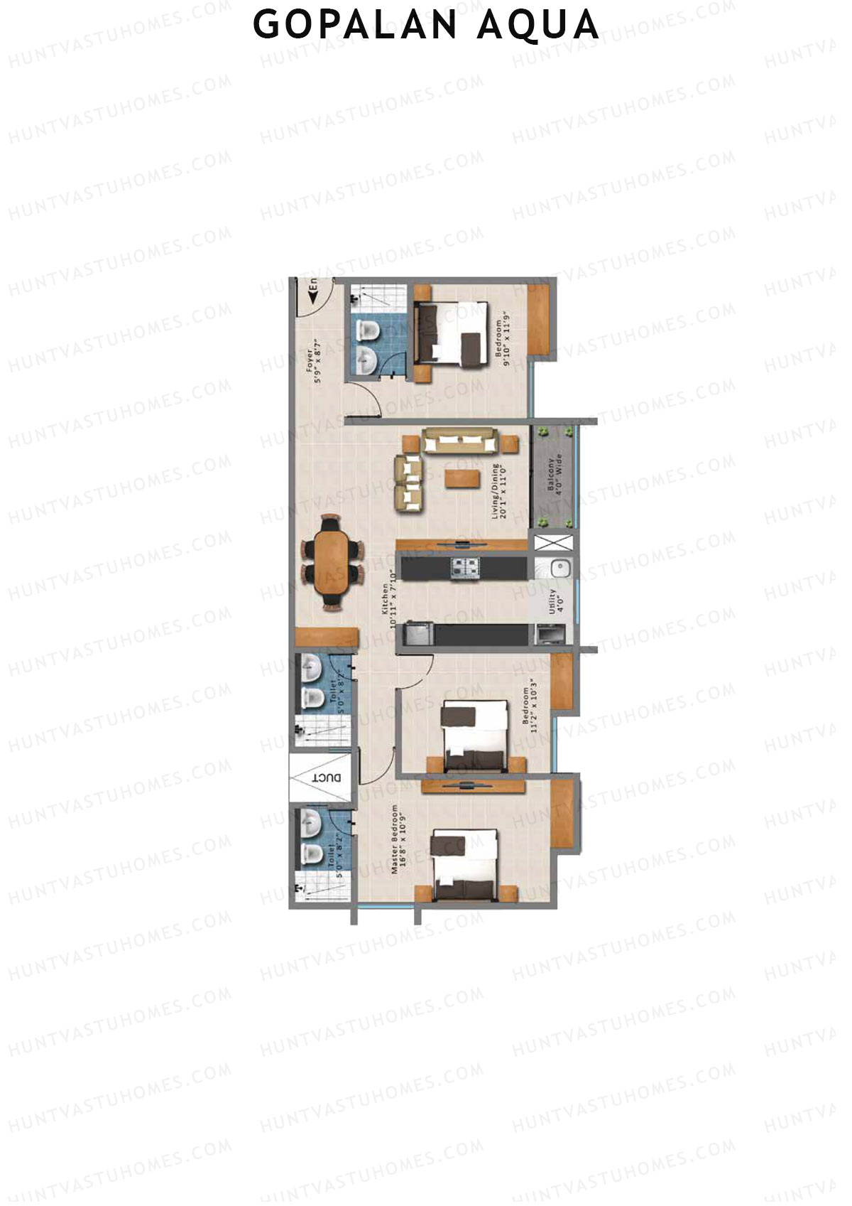 Gopalan Aqua, Tower 2 Block A, Unit 1, 3BHK, Super Area 1561   sq ft 