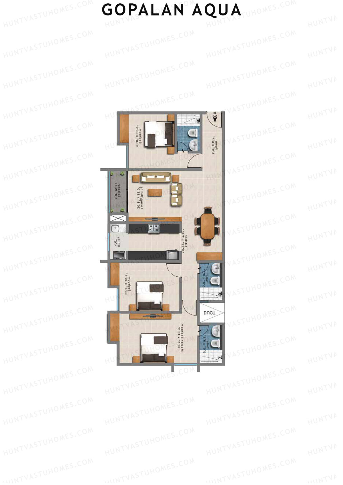 Gopalan Aqua, Tower 2 Block A, Unit 2, 3BHK, Super Area 1561   sq ft 