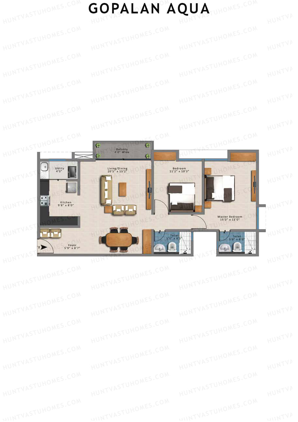 Gopalan Aqua, Tower 2 Block A, Unit 7, 2BHK, Super Area 1271   sq ft 