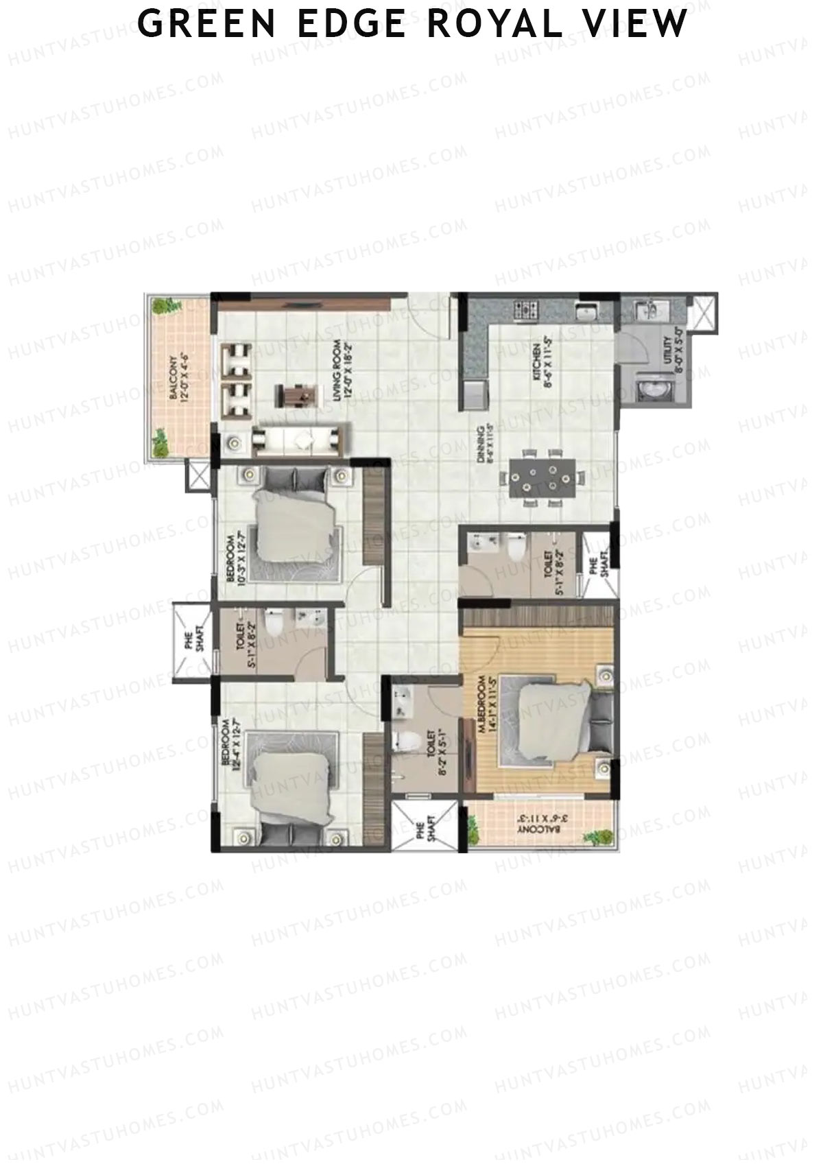 Green Edge Royal View Wing A Unit 1 (Type 1) Floor Plan