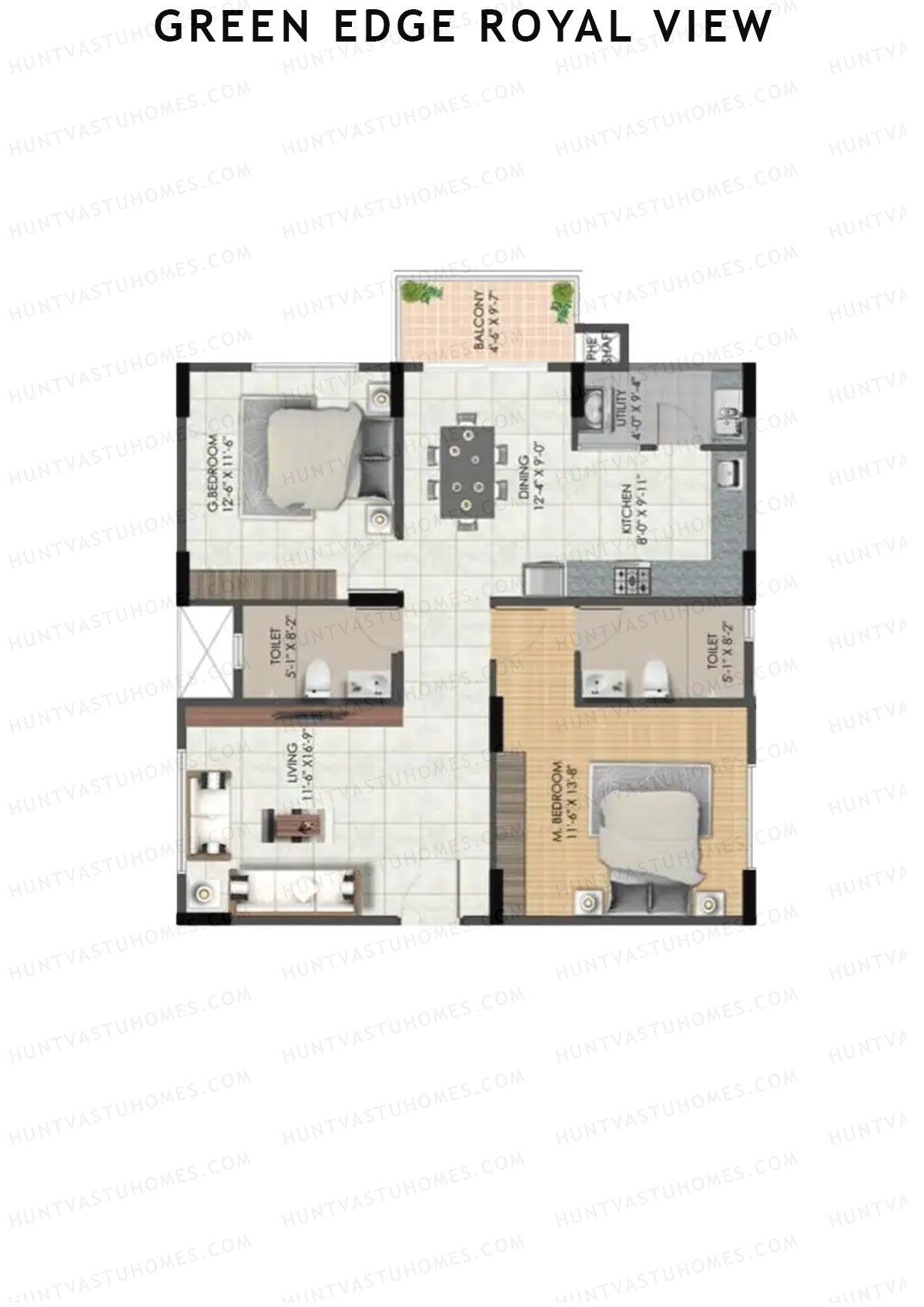 Green Edge Royal View Wing B Unit 3 (Type 2) Floor Plan