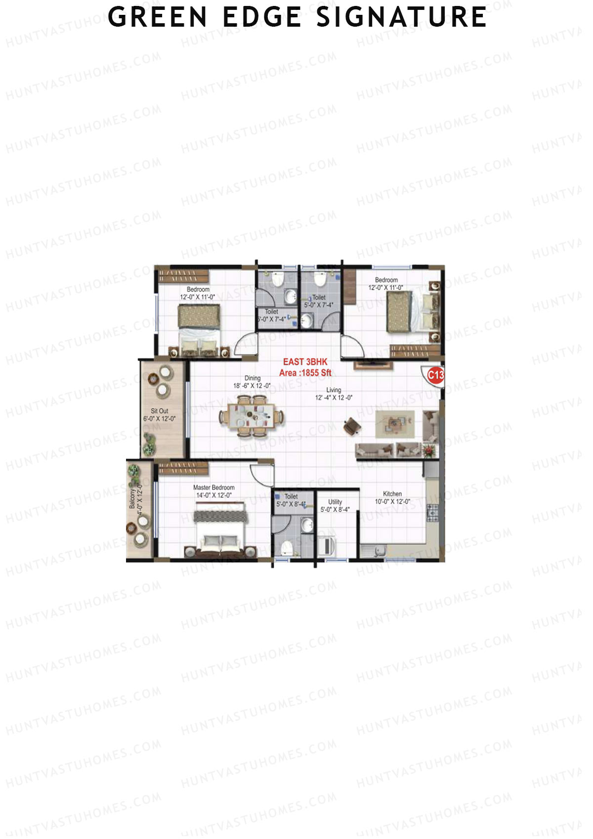 Green Edge Signature Block B Unit C13 Floor Plan