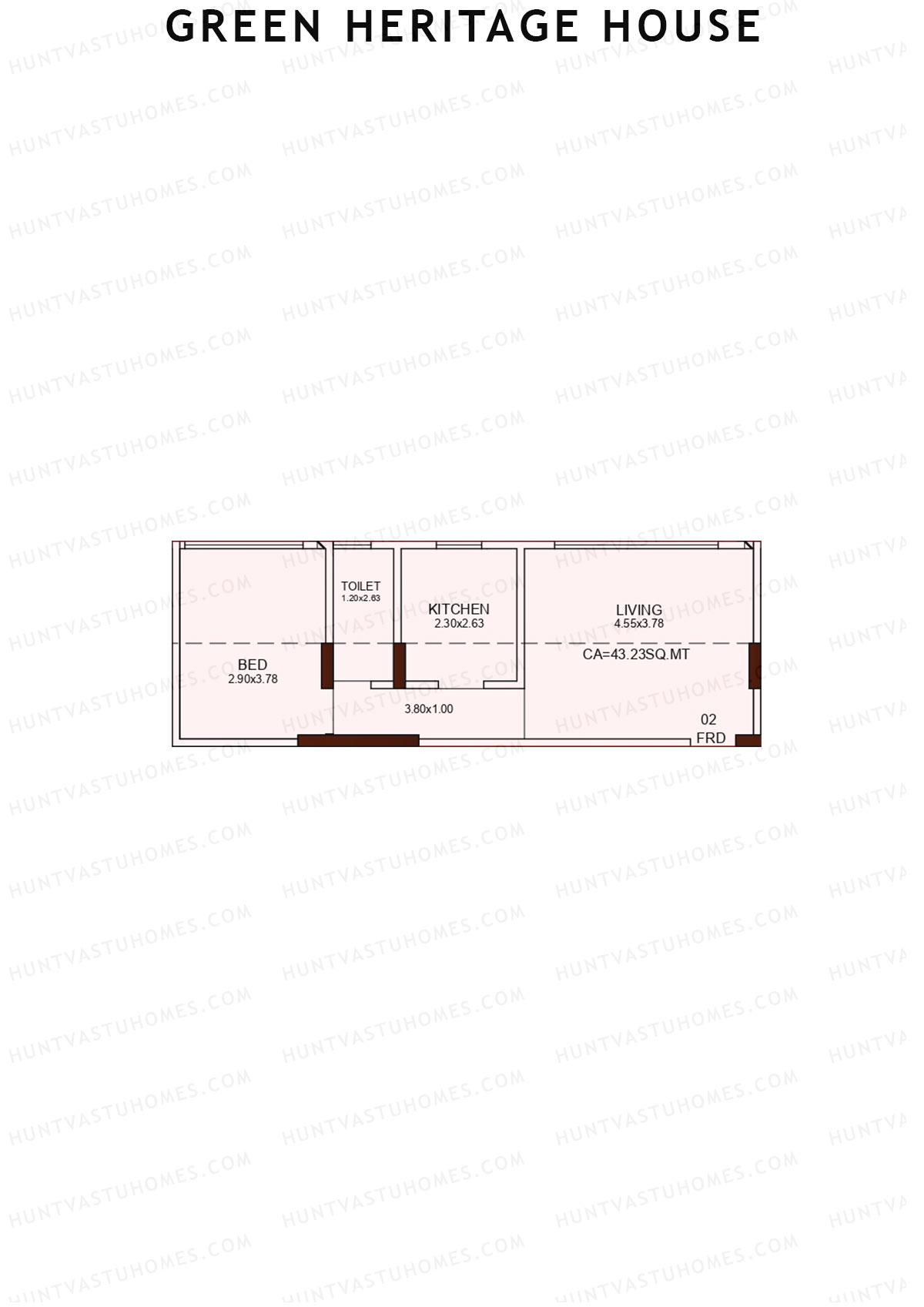 Green Heritage House, Block A, Unit 2, 1BHK, Carpet Area 465   sq ft 