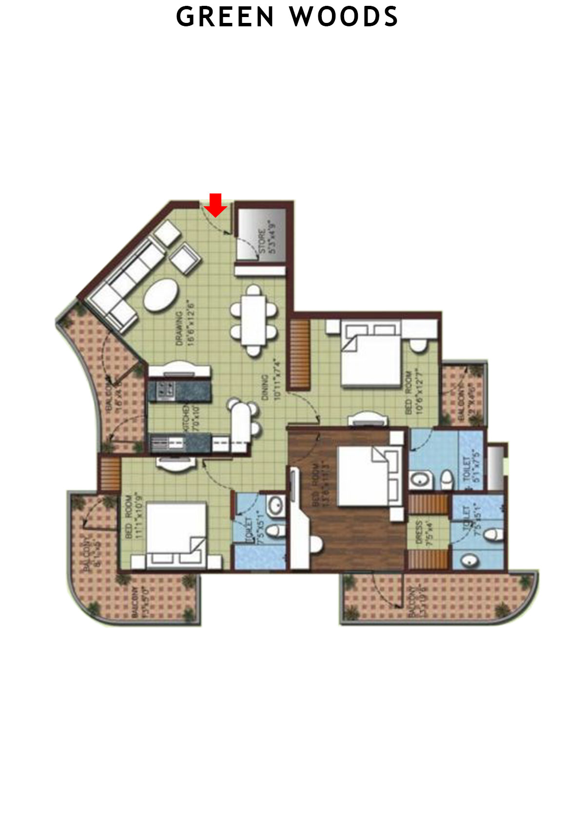 Greenwoods Block A Unit 2 (Type  E) Floor Plan